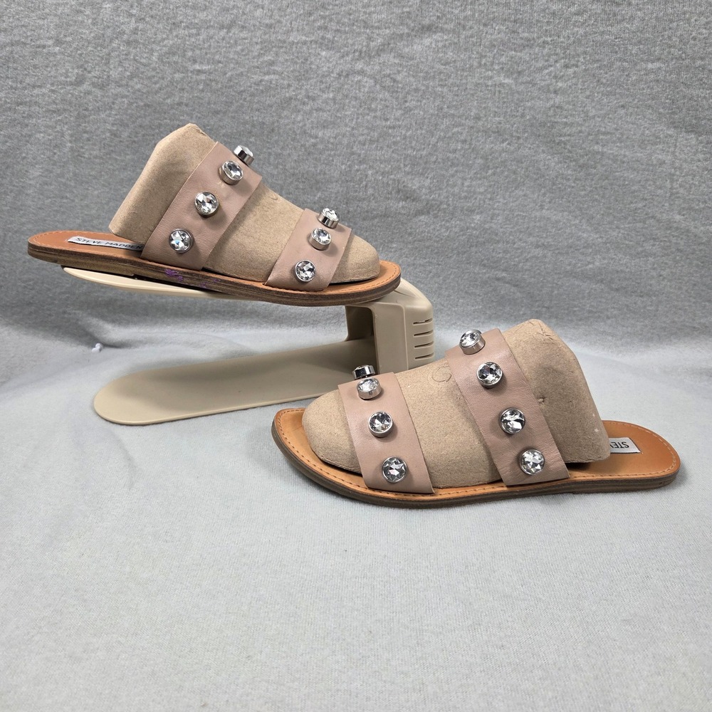 Steve Madden Jessy Slide Sandals Womens 7M Blush Tan Good Crystal Stud Leather